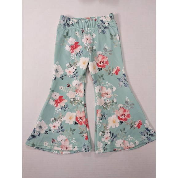 Kids Boutique Style Flared Leg Pants Blue Floral Bell Bottom Pants - Picture 1 of 11